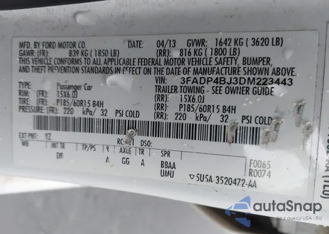 2013 Ford Fiesta Se z USA, uszkodzony, nr VIN 3FADP4BJ3DM223443